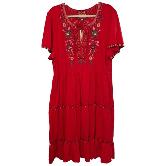johnny was nya tiered knit dress Johnny Was NWT Women's Nya Tiered Knit‎ Embroidered Midi Dress Sz XXL
